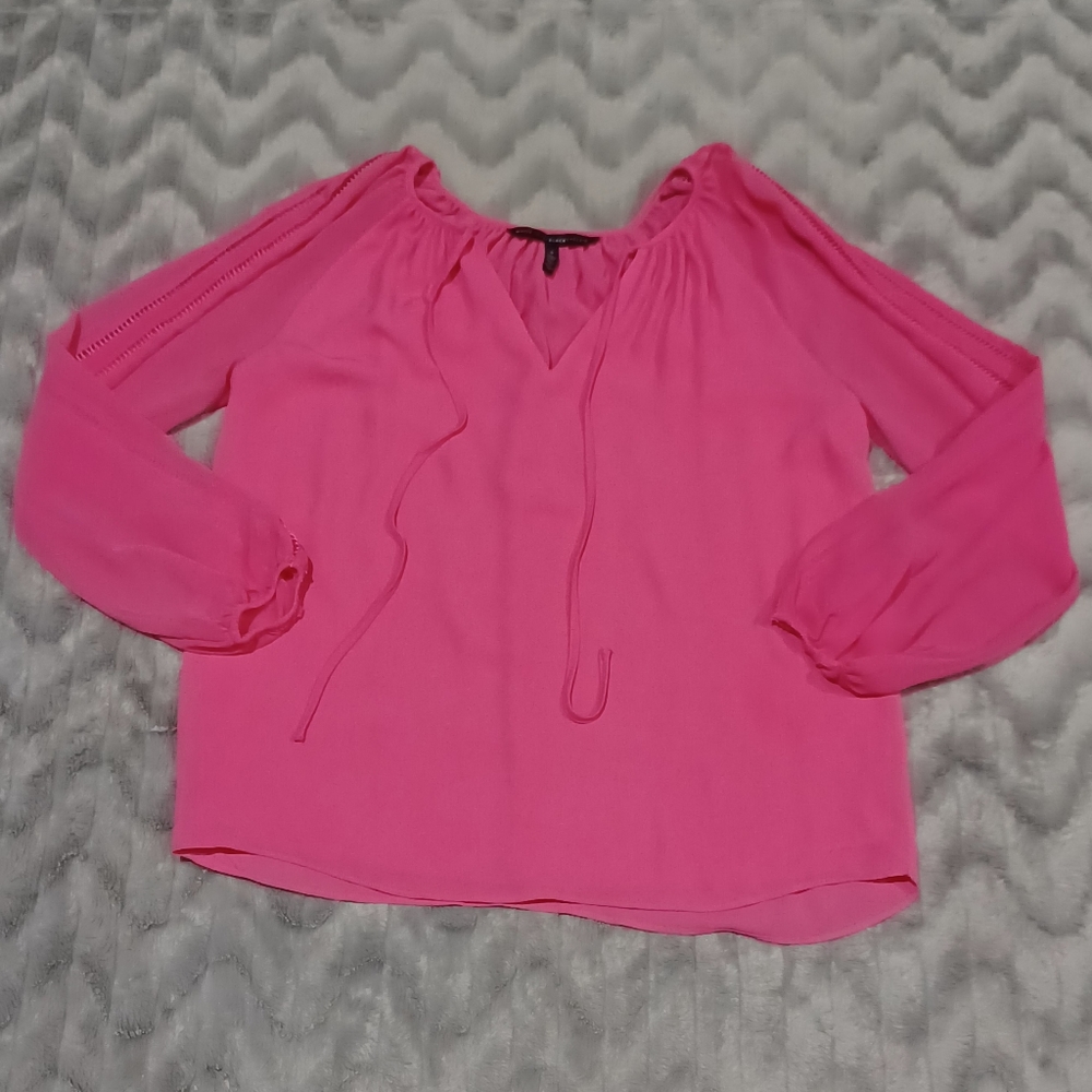 White House Black Market Womens Size 0 Pink Semi Sheer Long Sleeve Blouse